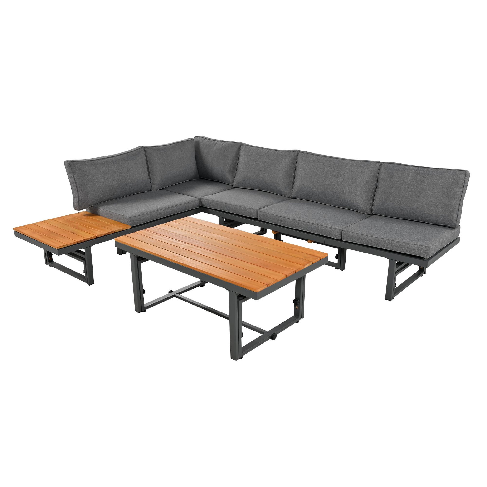 MERAX Salon de jardin 4 places en fer avec table, 2 sofas, coussins inclus, moderne, beige