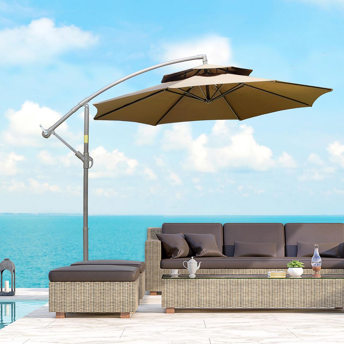 OUTSUNNY Parasol déporté octogonal inclinable manivelle Ø 2,65 x 2,45H m acier époxy polyester marron
