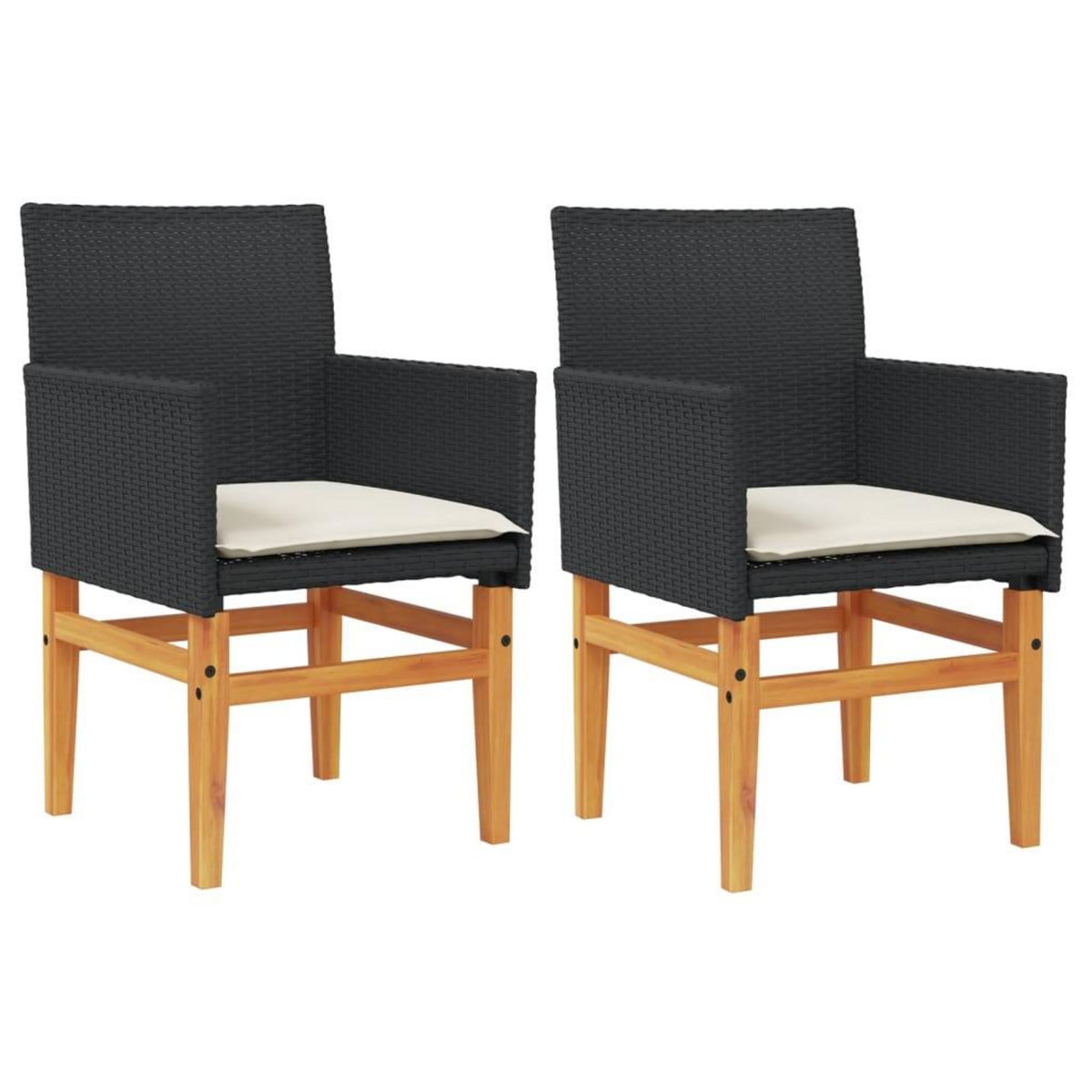 VIDAXL Chaises de jardin coussins lot de 2 noir resine tressee et bois
