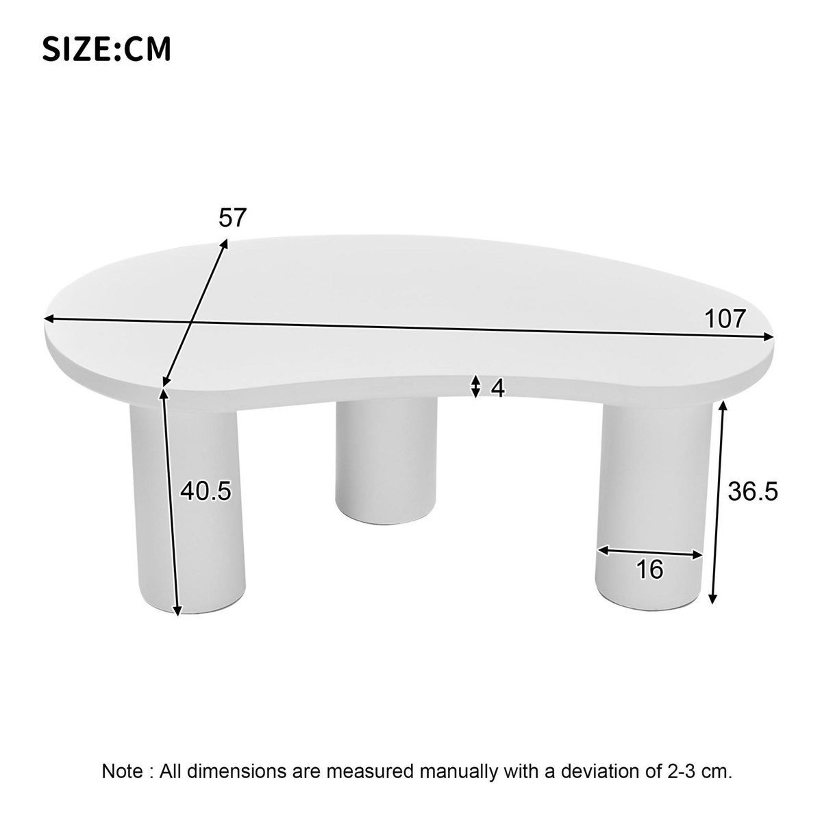 MERAX Table Basse Forme Irrégulière En Demi-lune Blanc
