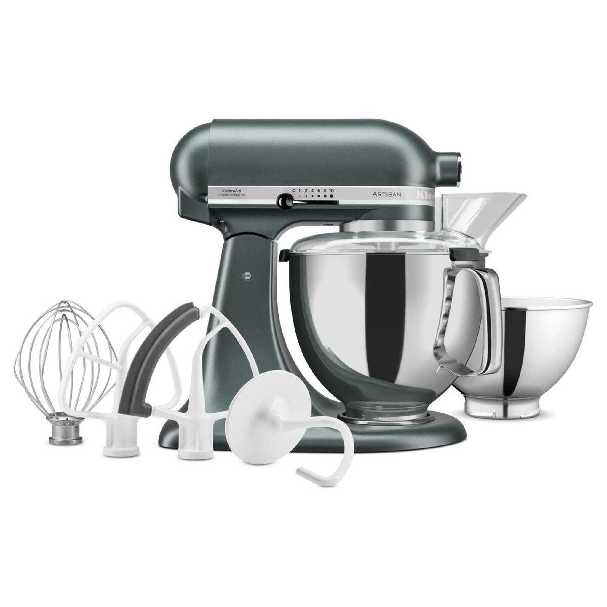 Voir la diapositive 3 : KitchenAid Robot pâtissier 5ksm175psejp genévrier, 4,8 l, bol avec poignée + bol 3 l, batteur souple et couvercle