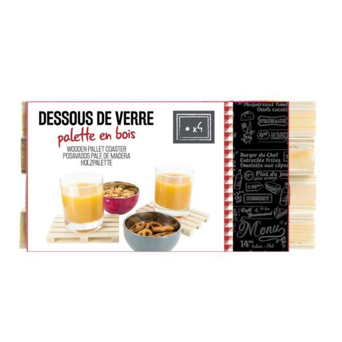 Paris Prix Lot de 4 Dessous de Verre  Palette  12cm Naturel