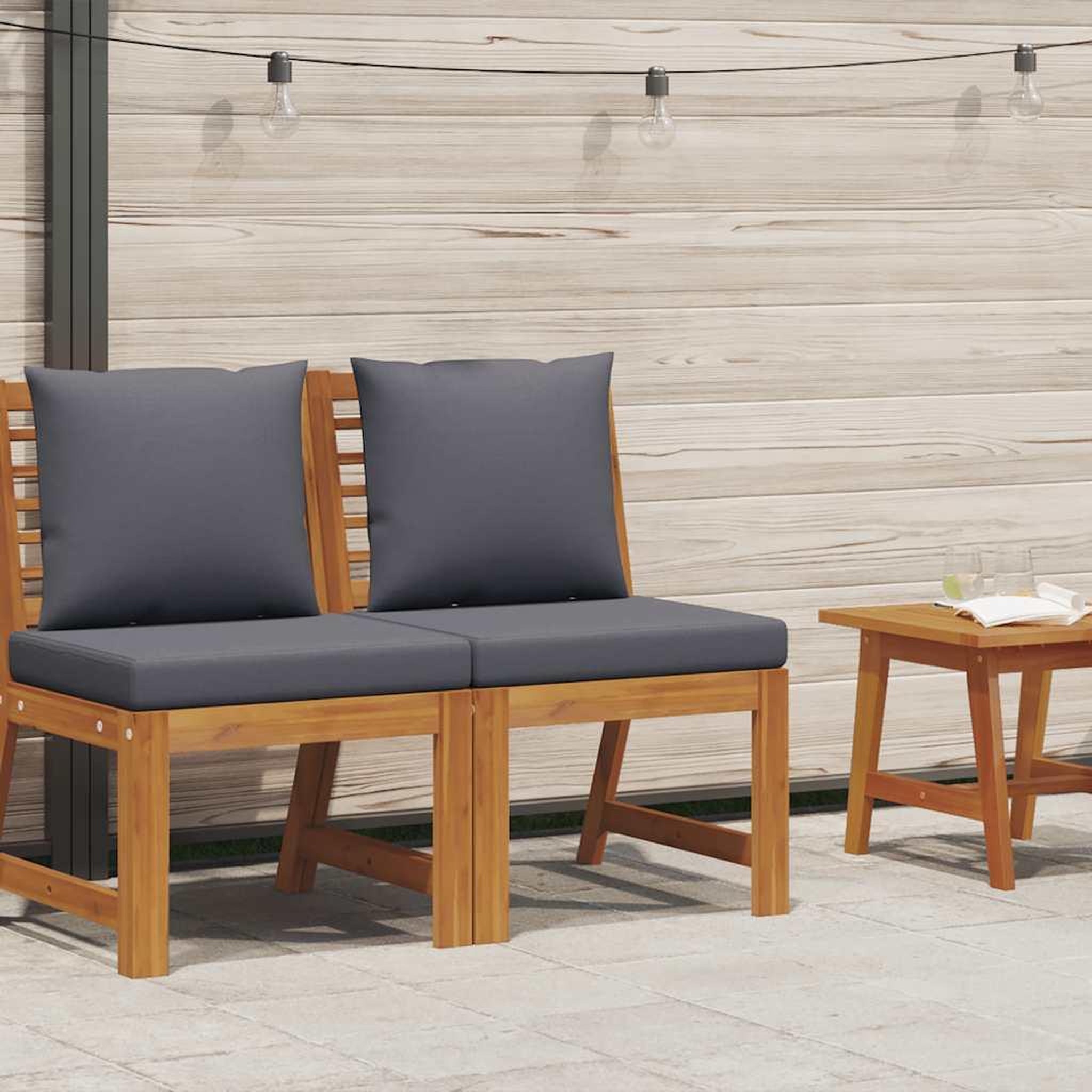 Voir la diapositive 2 : VIDAXL Canape central sectionnel avec coussin gris fonce Bois d'acacia