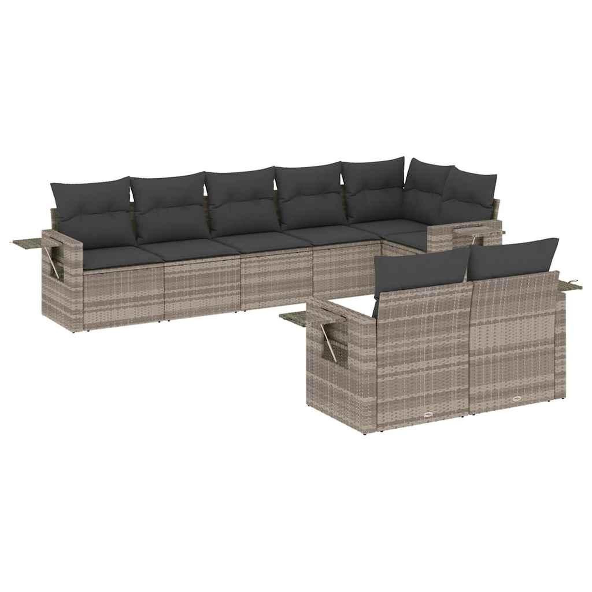 Voir la diapositive 2 : VIDAXL Salon de jardin 8 pcs avec coussins gris clair resine tressee