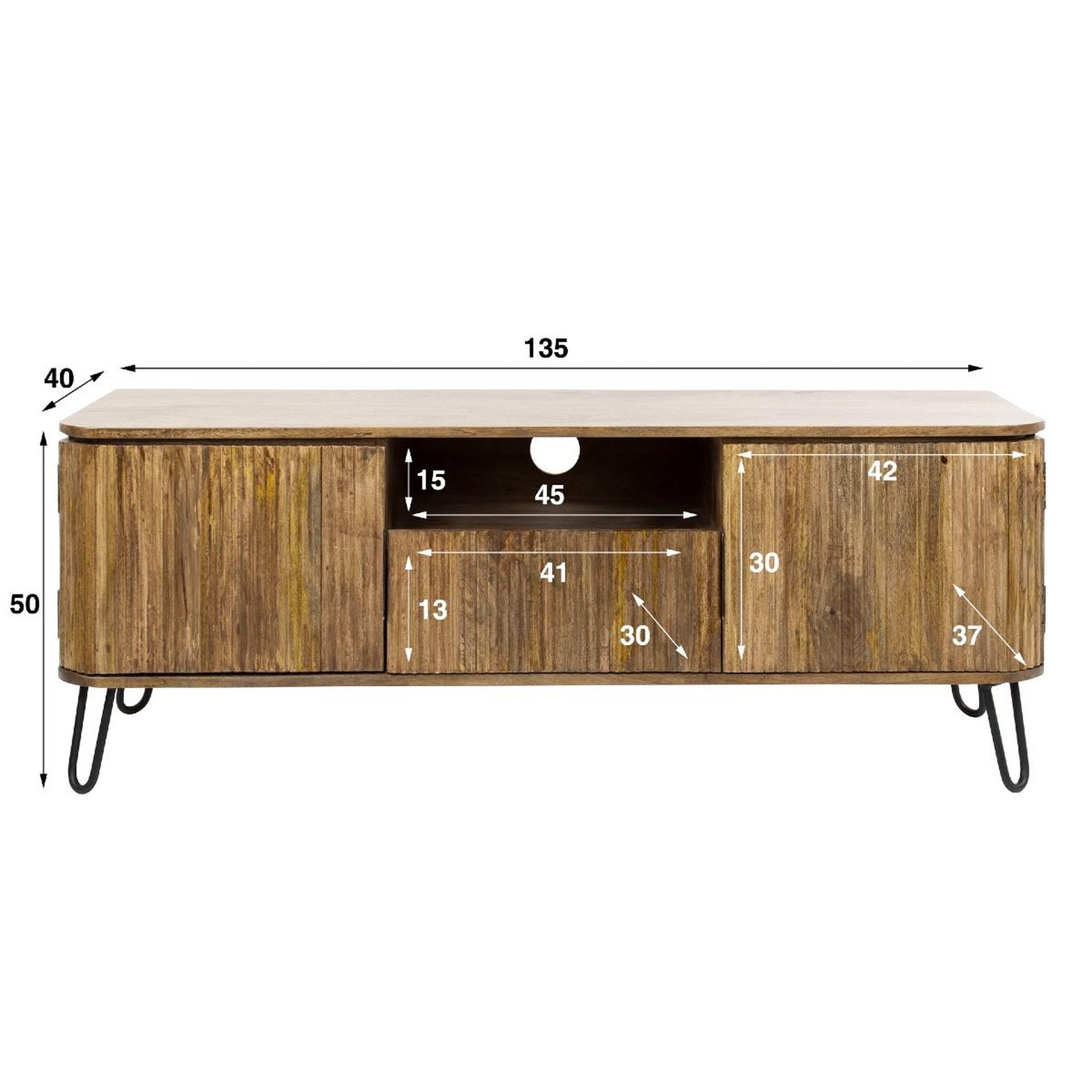 Voir la diapositive 4 : JLC KREATION Meuble tv en bois de manguier massif 2 portes-1 tiroir wago