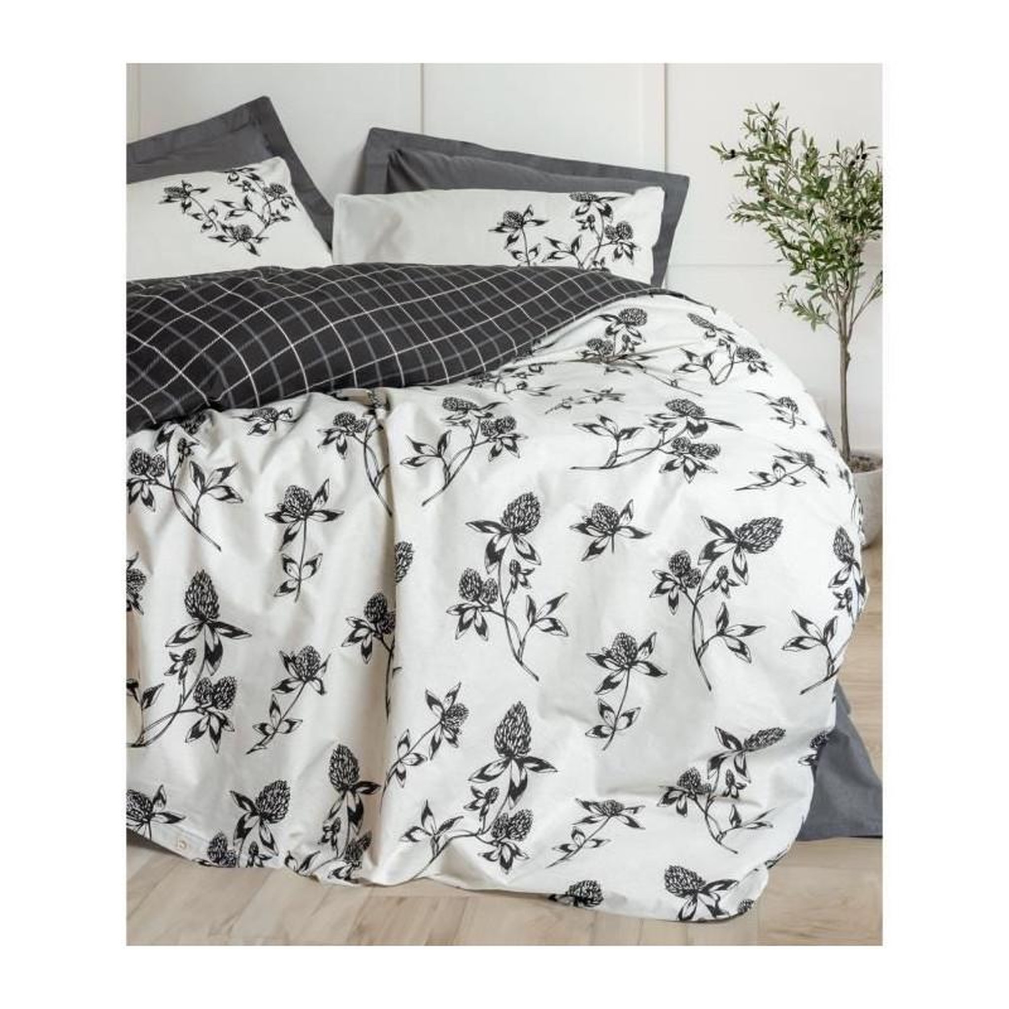 Voir la diapositive 3 : GENERIQUE Parure de lit - 129CTN64832 - 1 housse de couette 220 x 240 cm + 2 taies d'oreiller 60 x 60 cm - 100% coton ranforcé - Anthraci