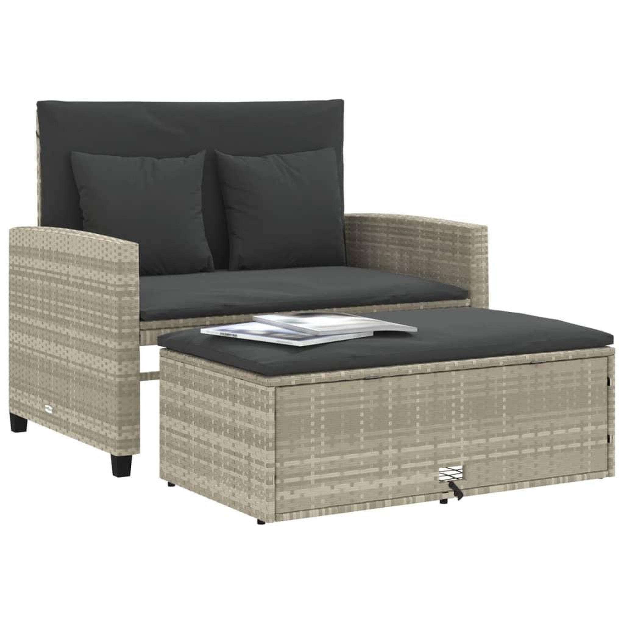 Voir la diapositive 4 : VIDAXL Canape de jardin 2 places et coussins gris clair resine tressee