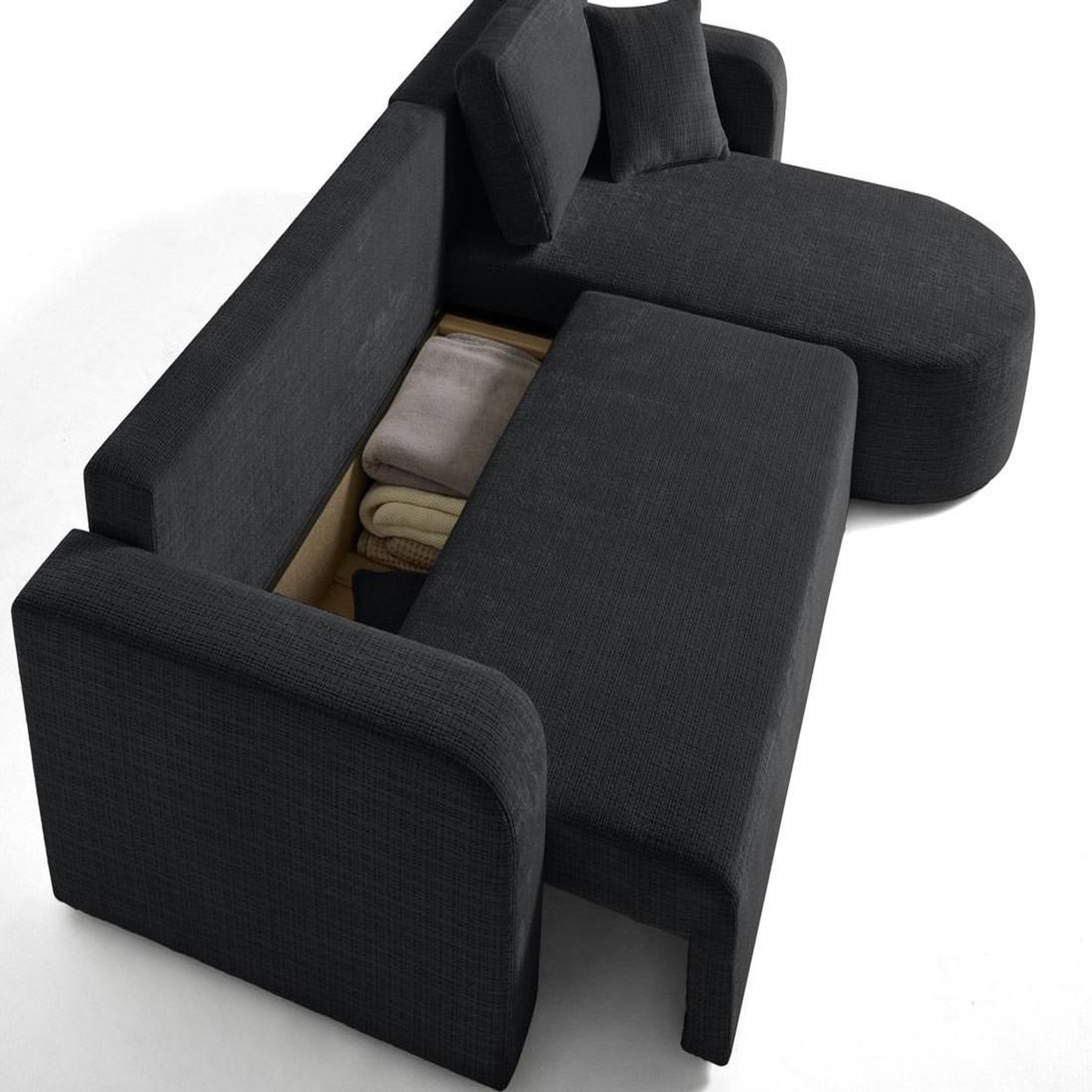 Voir la diapositive 3 : BEST MOBILIER Miro - canapé d'angle réversible - 4 places - convertible avec coffre - en velours texturé