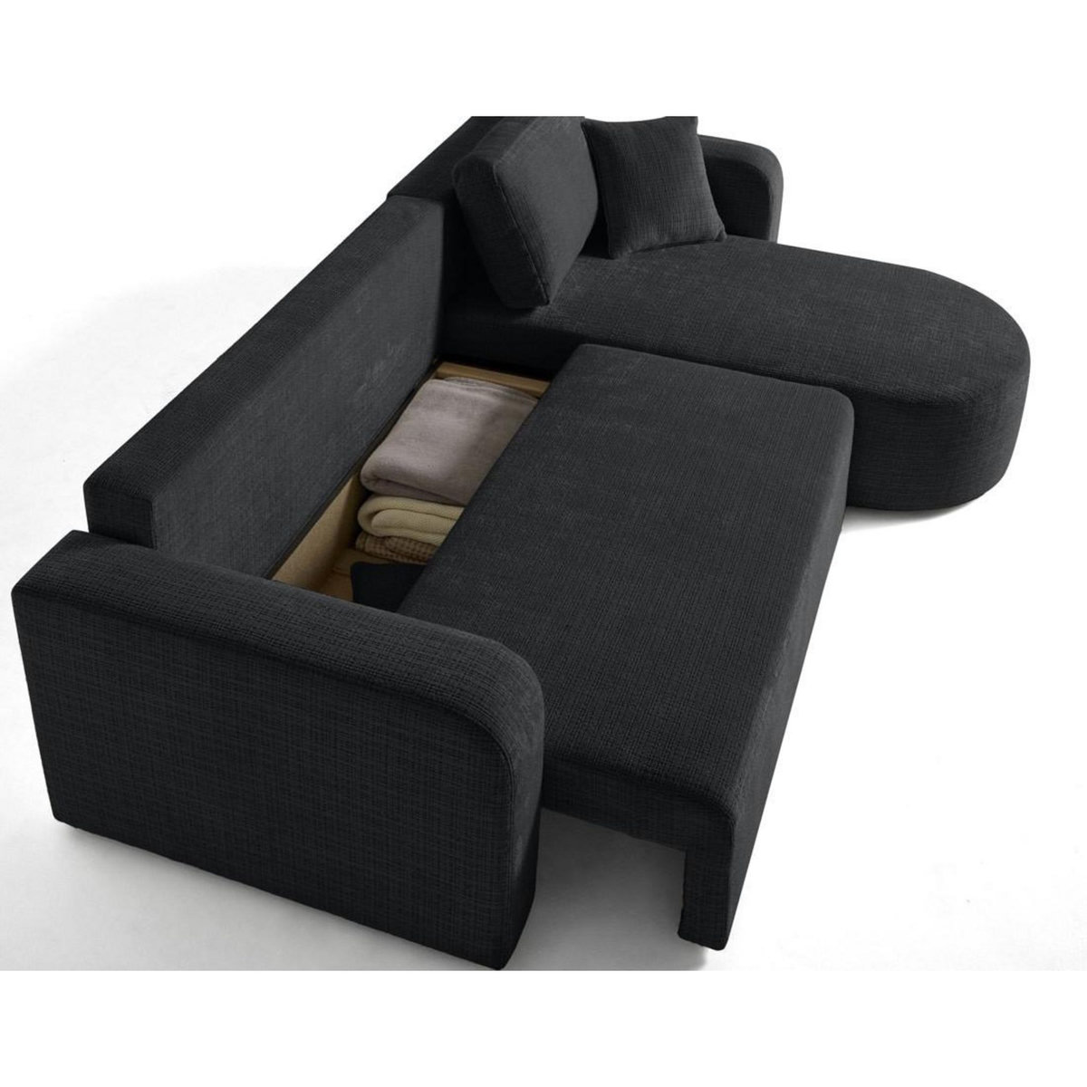 BEST MOBILIER Miro - canapé d'angle réversible - 4 places - convertible avec coffre - en velours texturé