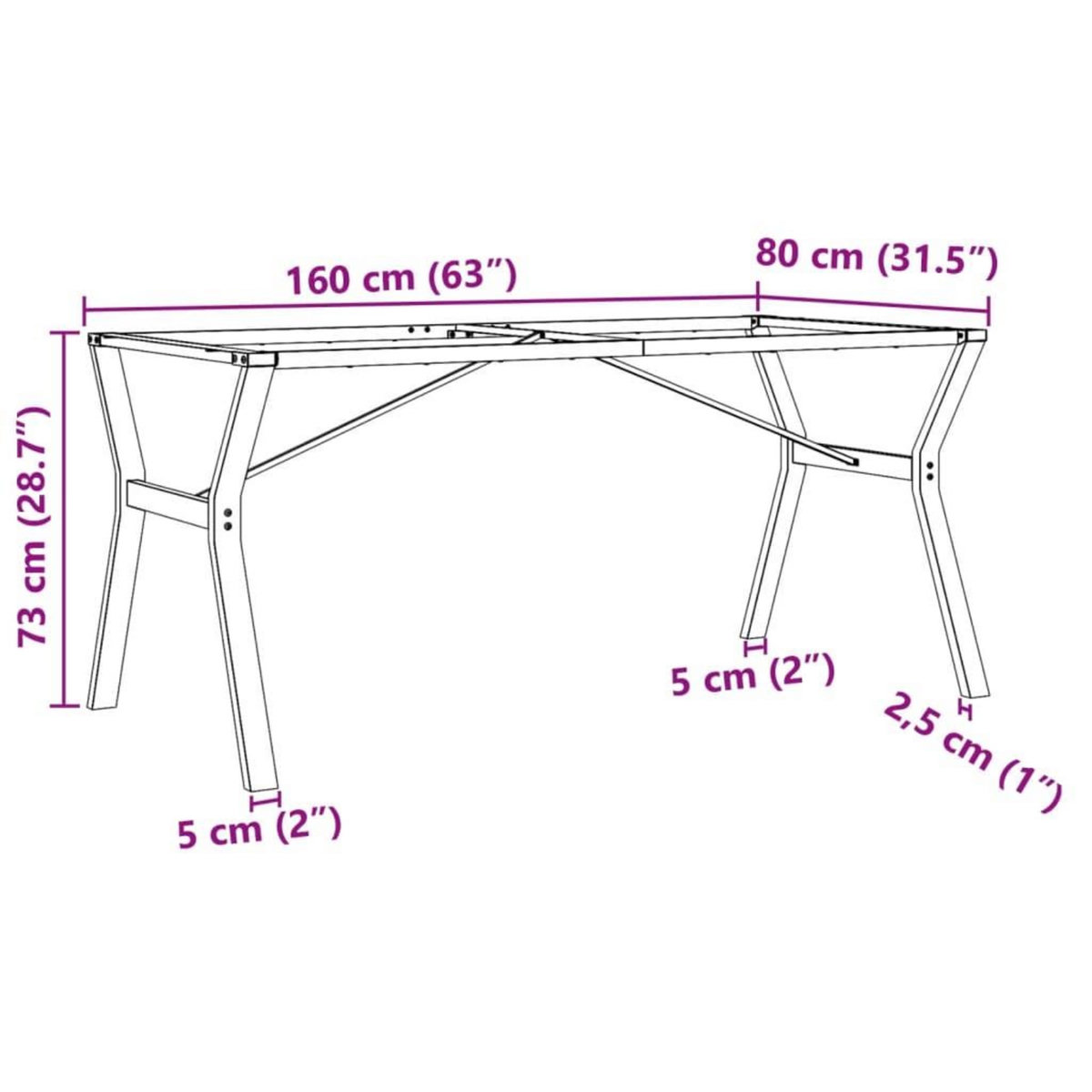 VIDAXL Pieds de table a manger cadre en Y 160x80x73 cm acier