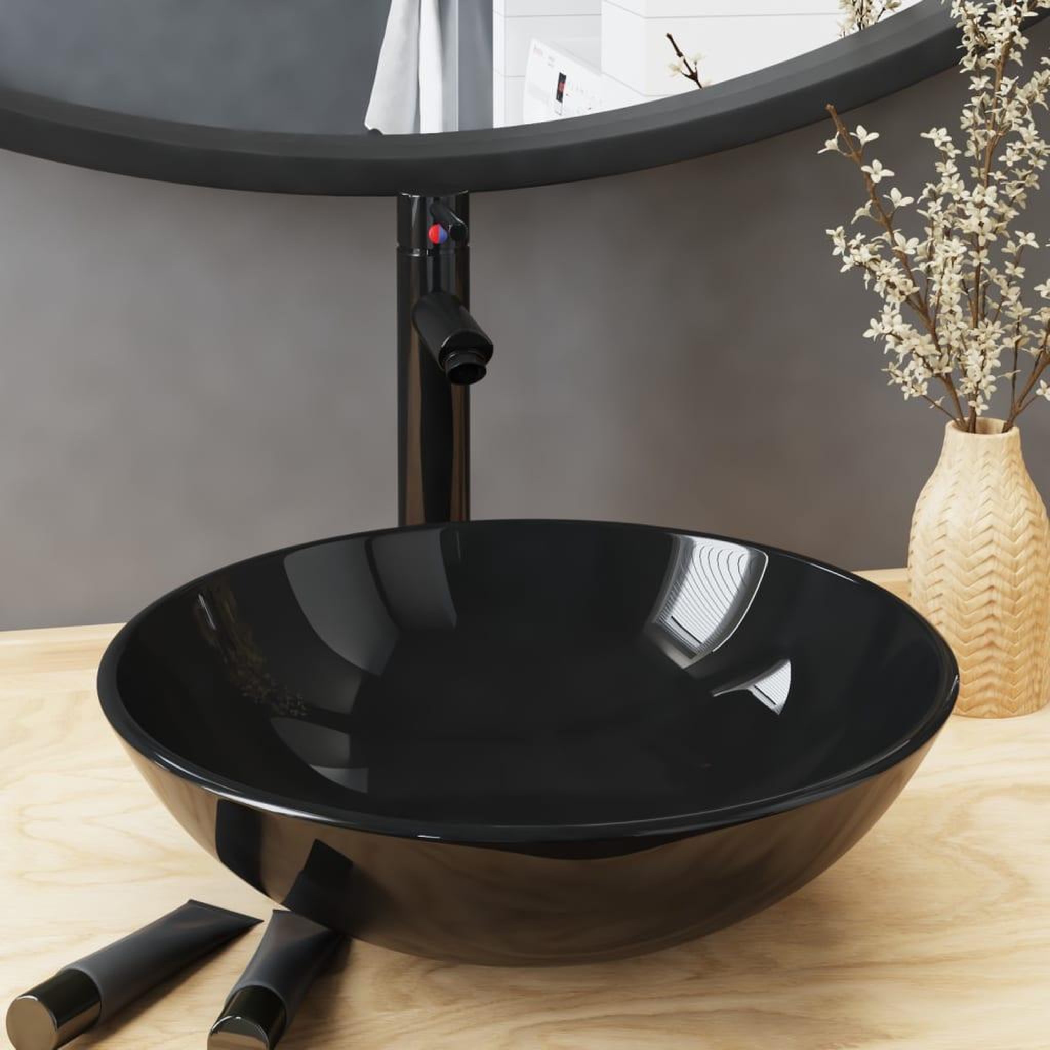 Voir la diapositive 1 : VIDAXL Lavabo de bain avec robinet et drain a poussoir Verre trempe