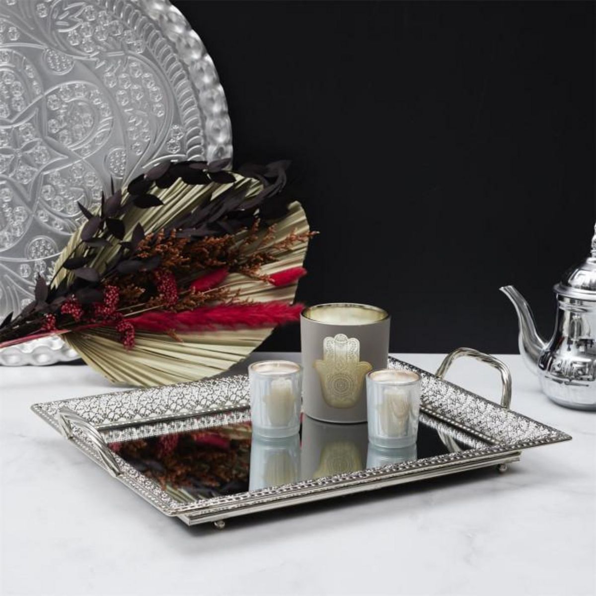 Paris Prix Plateau de Service  Miroir  42cm Argent