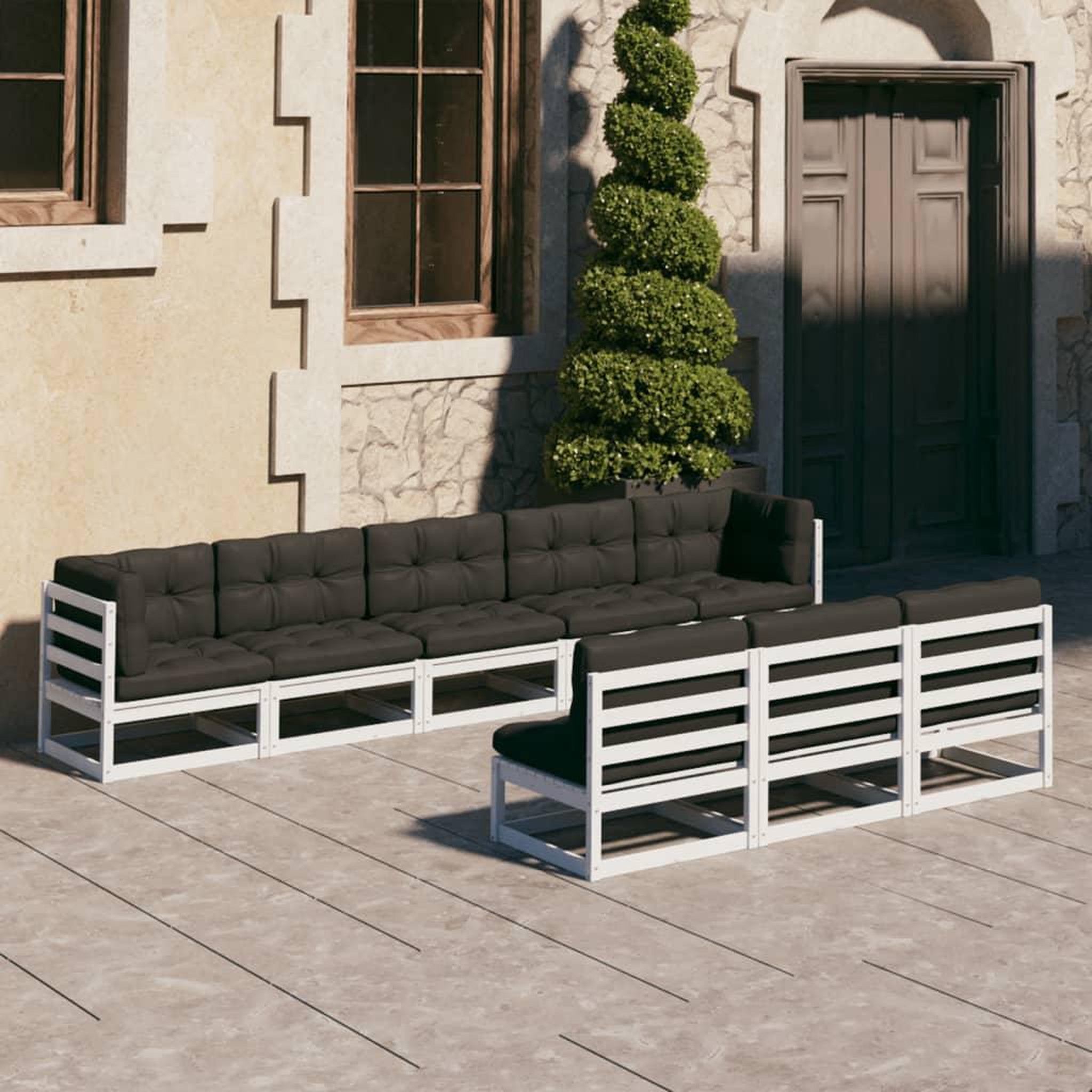 Voir la diapositive 1 : VIDAXL Salon de jardin avec coussins 8 pcs blanc bois de pin massif