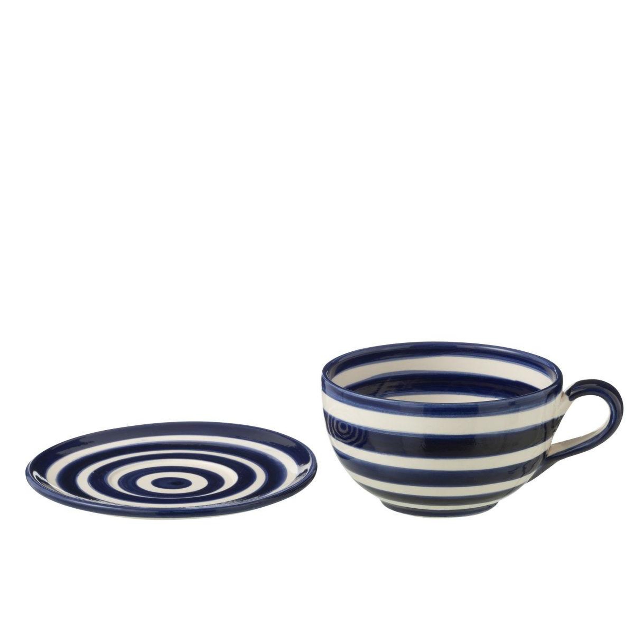 Voir la diapositive 2 : J-LINE Tasse avec sous-tasse en céramique  granada rayure  50cl bleu cobalt