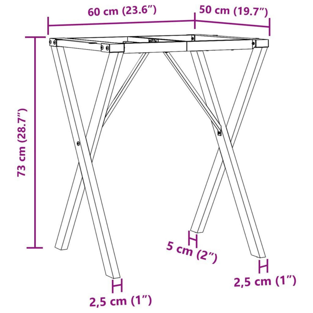 VIDAXL Pieds de table a manger cadre en X 60x50x73 cm acier