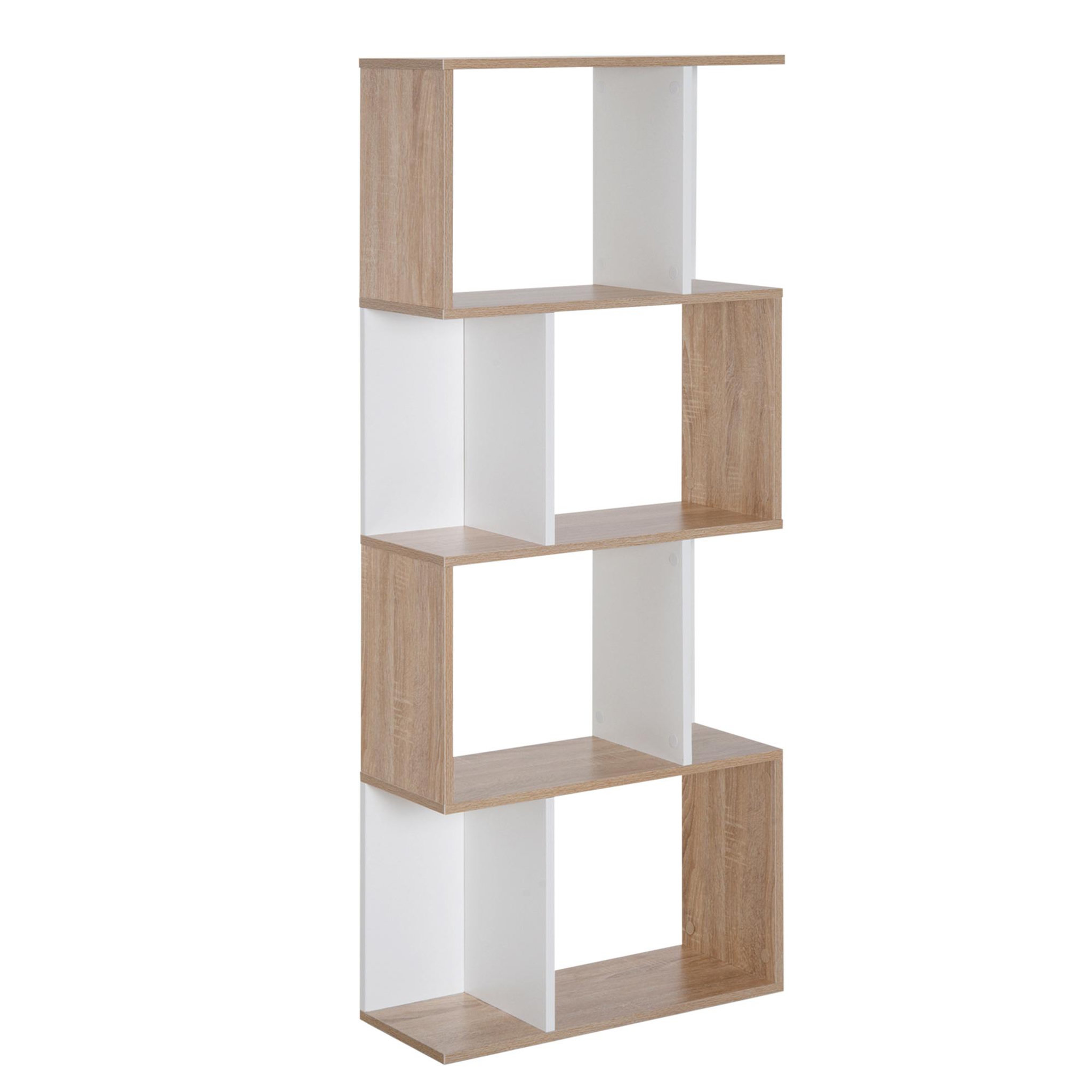 HOMCOM Bibliothèque étagère meuble de rangement design contemporain en S 4 étagères 60L x 24l x 148H cm chêne blanc