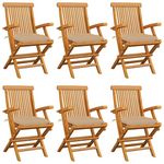 VIDAXL Chaises de jardin avec coussins beige lot de 6 Bois teck massif