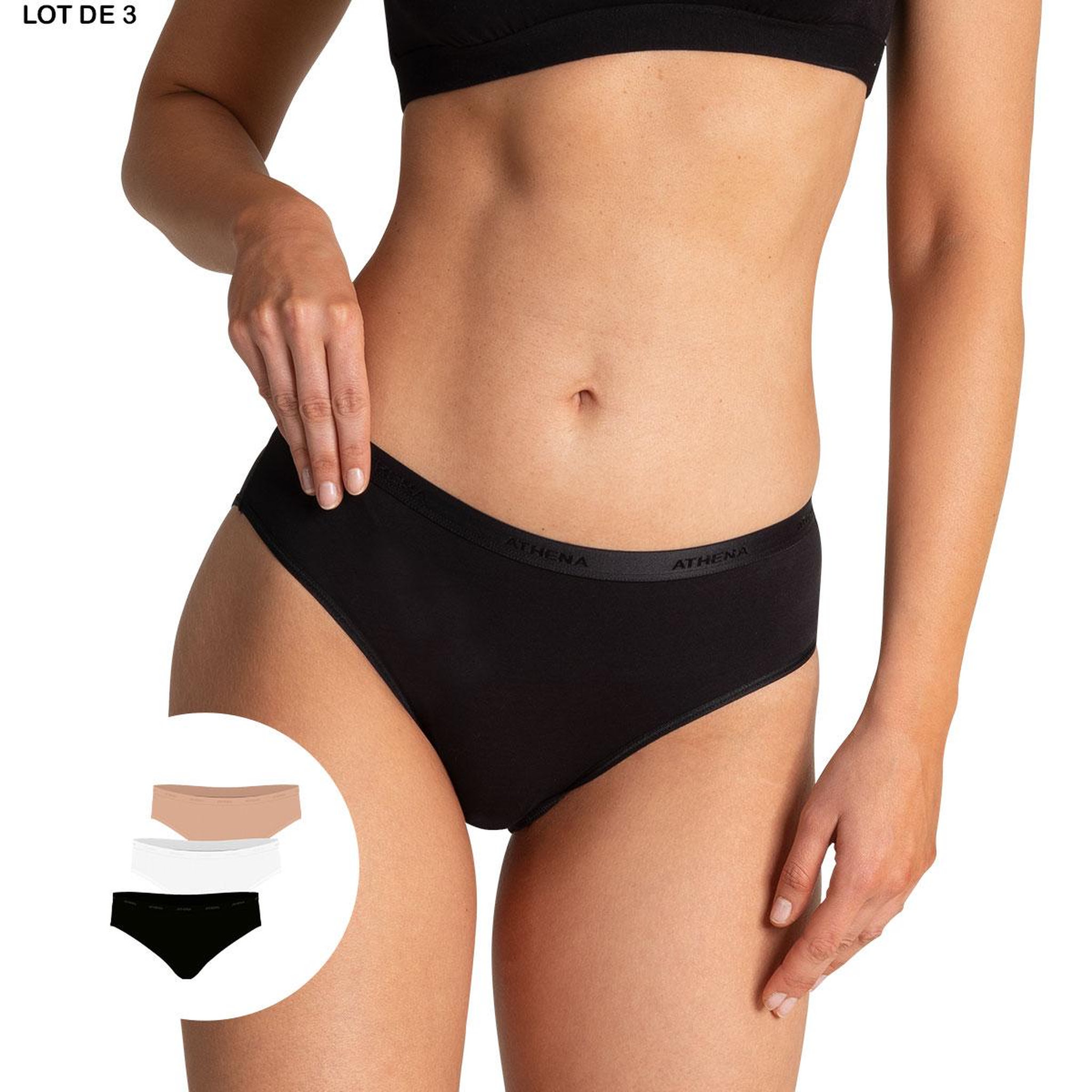 Voir la diapositive 2 : Athena Lot de 3 slips femme Ecopack Basic