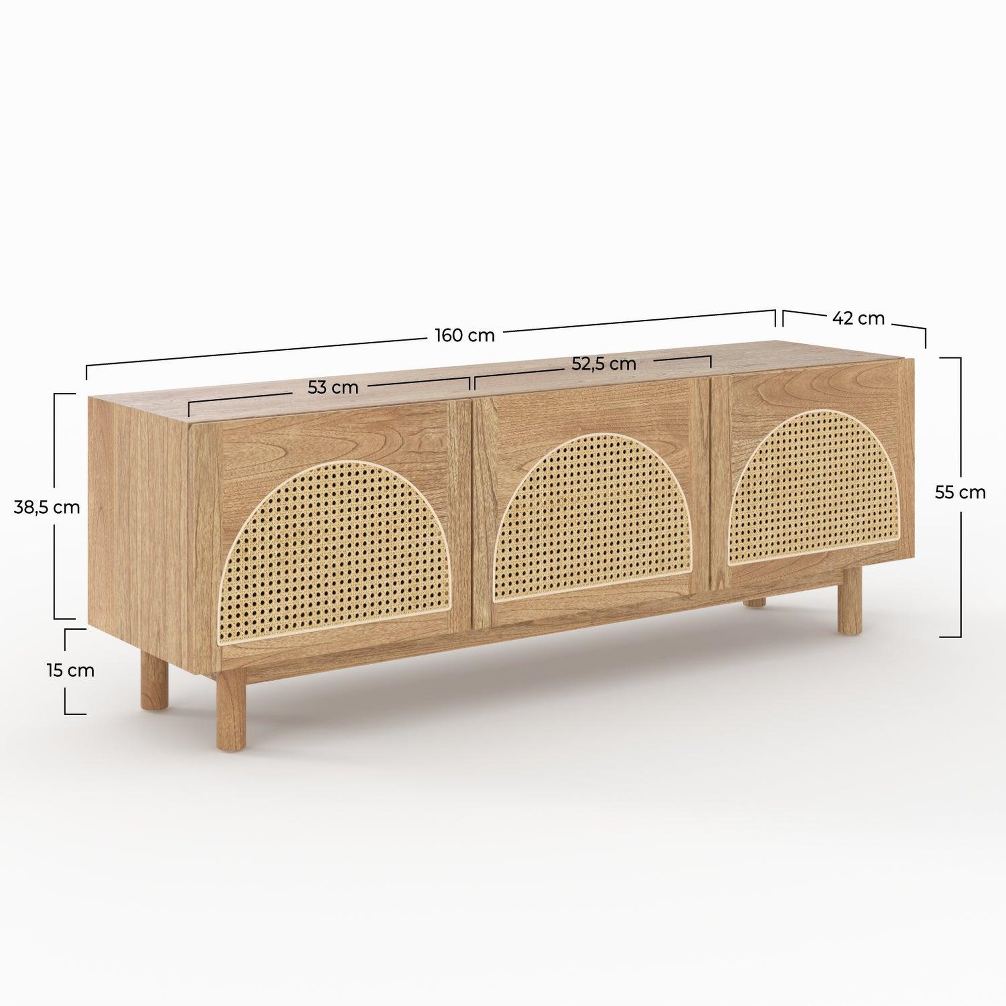 Voir la diapositive 4 : MAISON PAVANE Meuble tv en bois massif de mindi et rotin 160 cm-delya