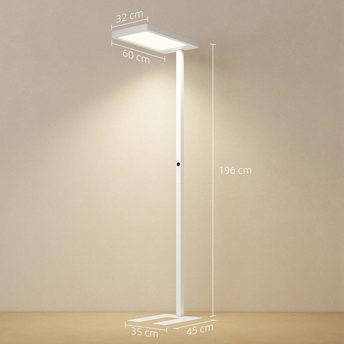 HOMCOM Lampadaire LED dimmable sur pied de bureau 1560LM 40W H.196cm spectre complet réglable télécommande blanc