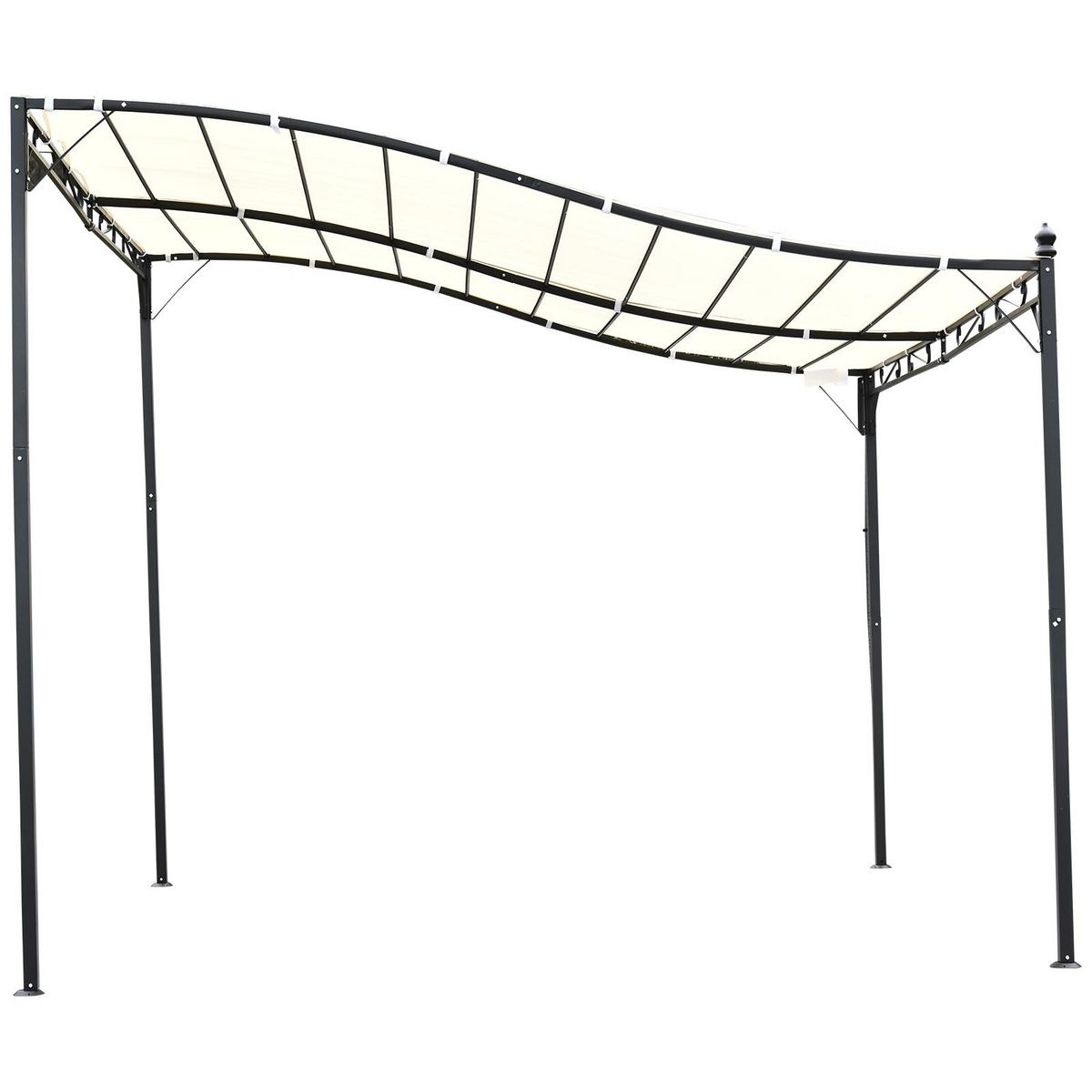 OUTSUNNY Pergola tonnelle de jardin auvent 2,97 x 2,97 m adossable métal noir polyester anti-UV beige