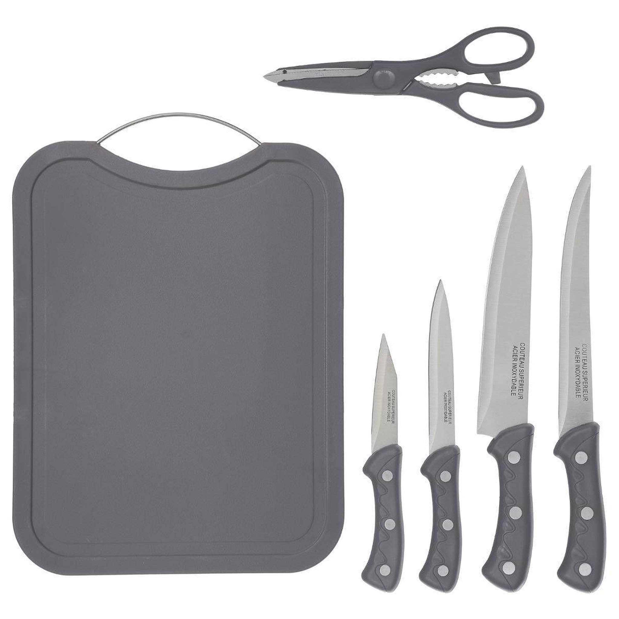 B BASIC & CO Lot planche à découper & ustensiles  rita  34cm gris