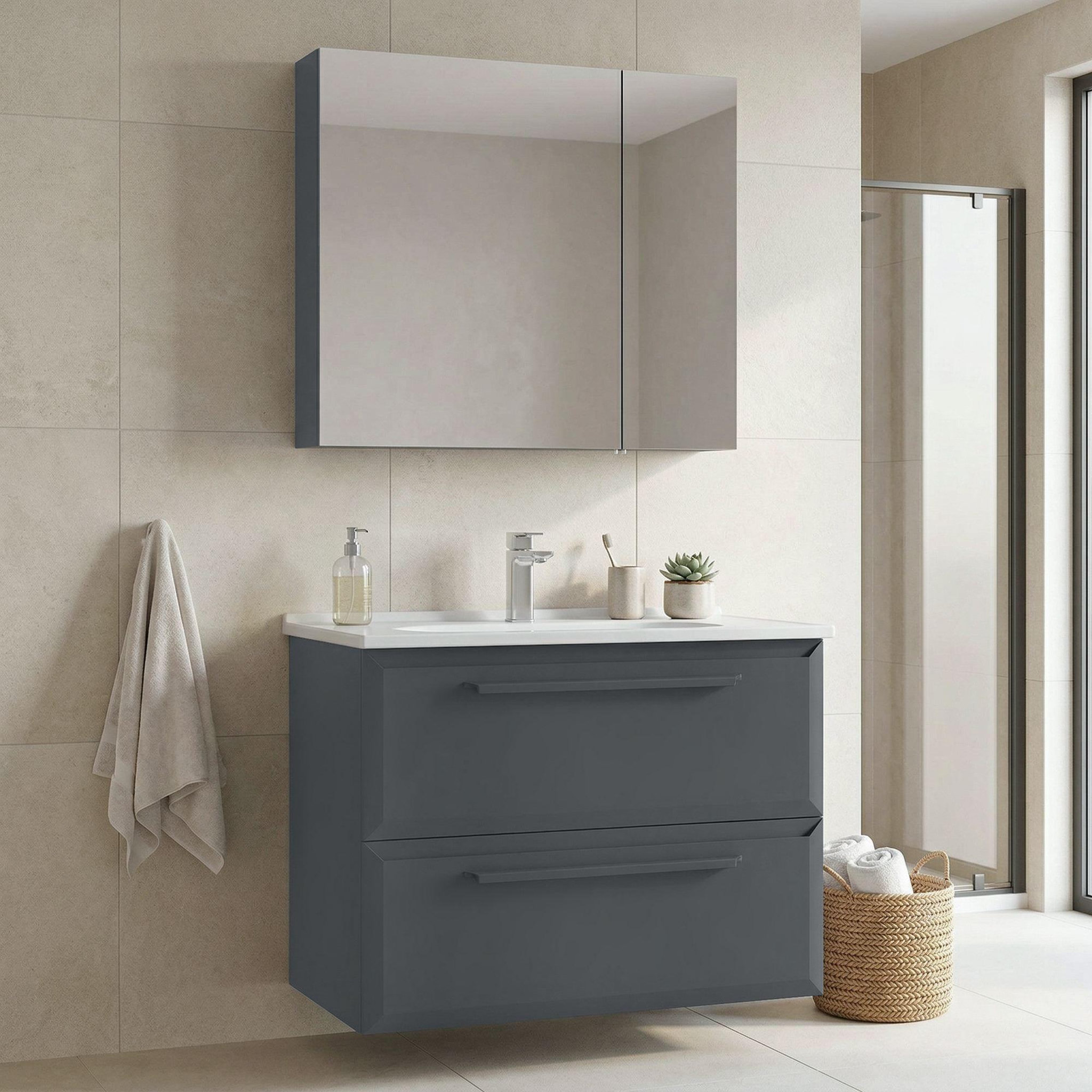 Voir la diapositive 2 : Habitat et Jardin Meuble avec simple vasque et miroir  Nuvola 80 v2  - 80 x 50 x 62 cm - Anthracite