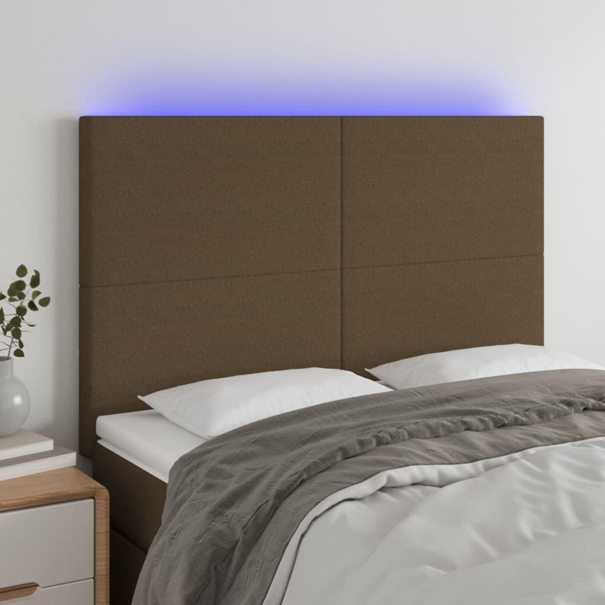 VIDAXL Tete de lit a LED Marron fonce 144x5x118/128 cm Tissu
