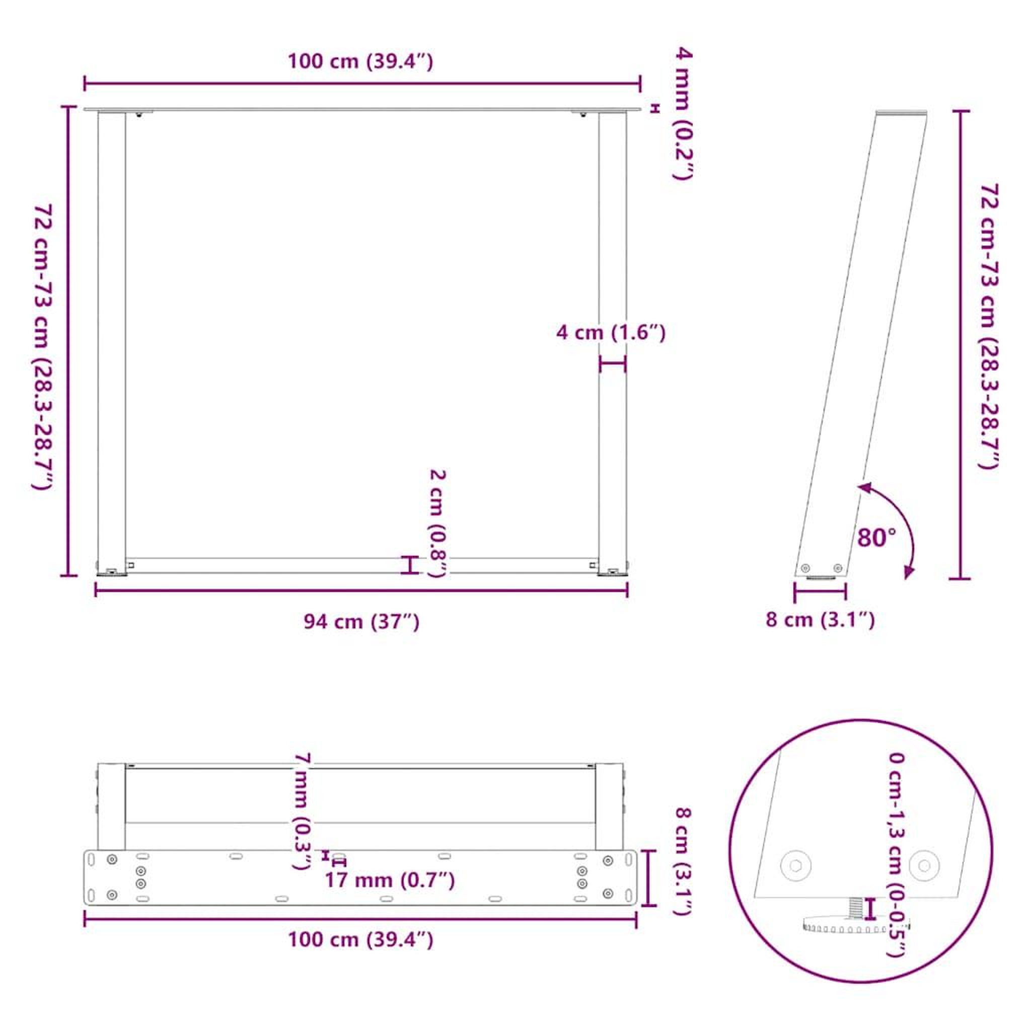Voir la diapositive 6 : VIDAXL Pieds de table a manger forme de U 2 pcs blanc 100x(72-73) cm