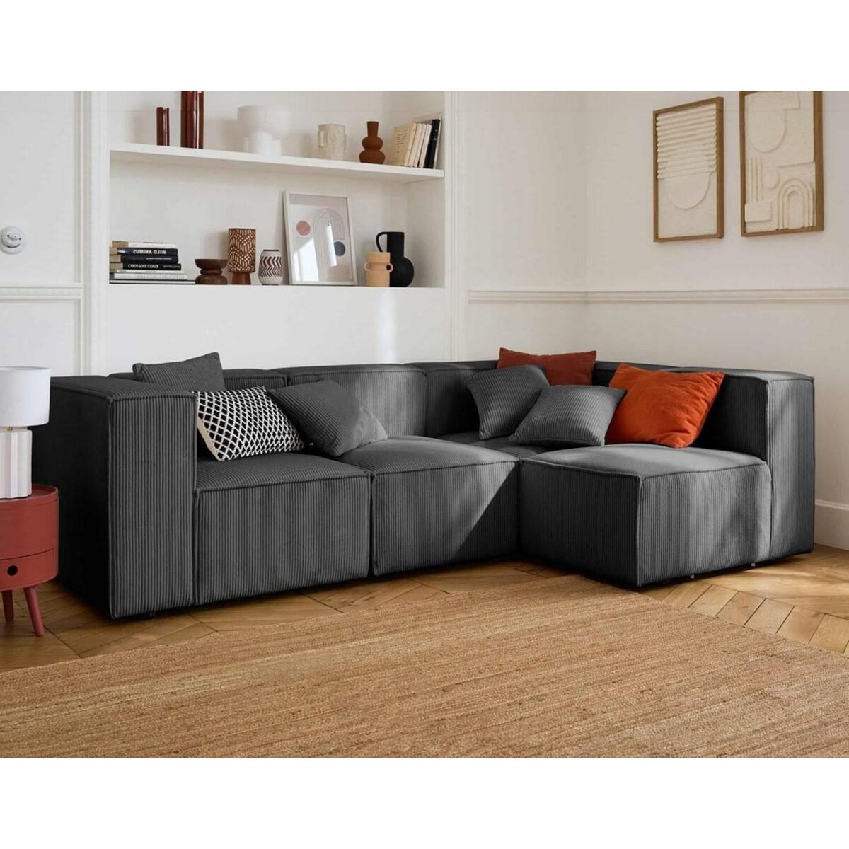 LISA DESIGN Arty - canapé modulable d'angle droit 4 places - en velours côtelé