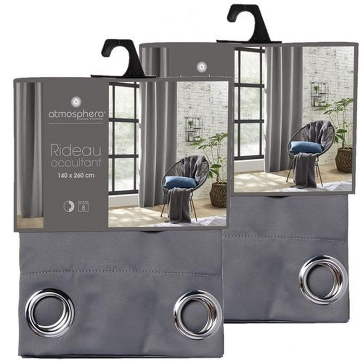 TOILINUX Lot de 2 Rideaux de salon occultants 8 œillets