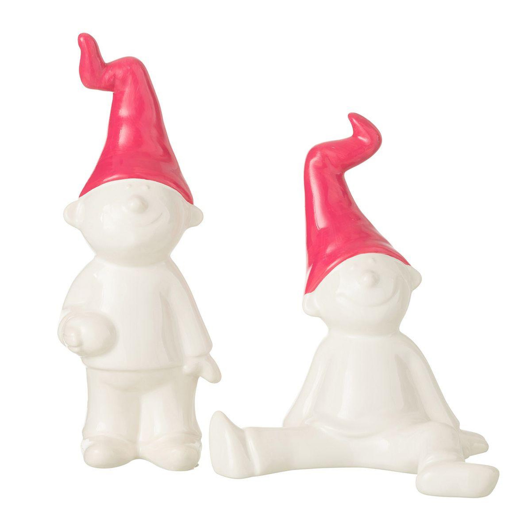 Voir la diapositive 2 : J-LINE Statuette déco  nain  31cm blanc & fuchsia