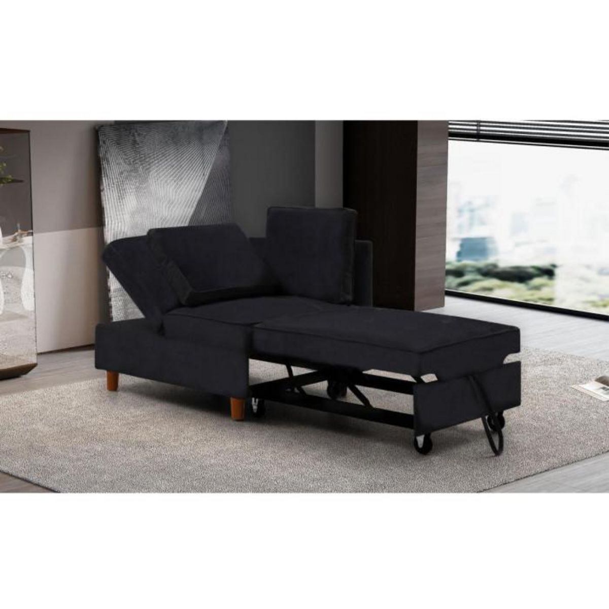 Paris Prix Banquette 2 Places Convertible Velours  Théo  107cm Noir