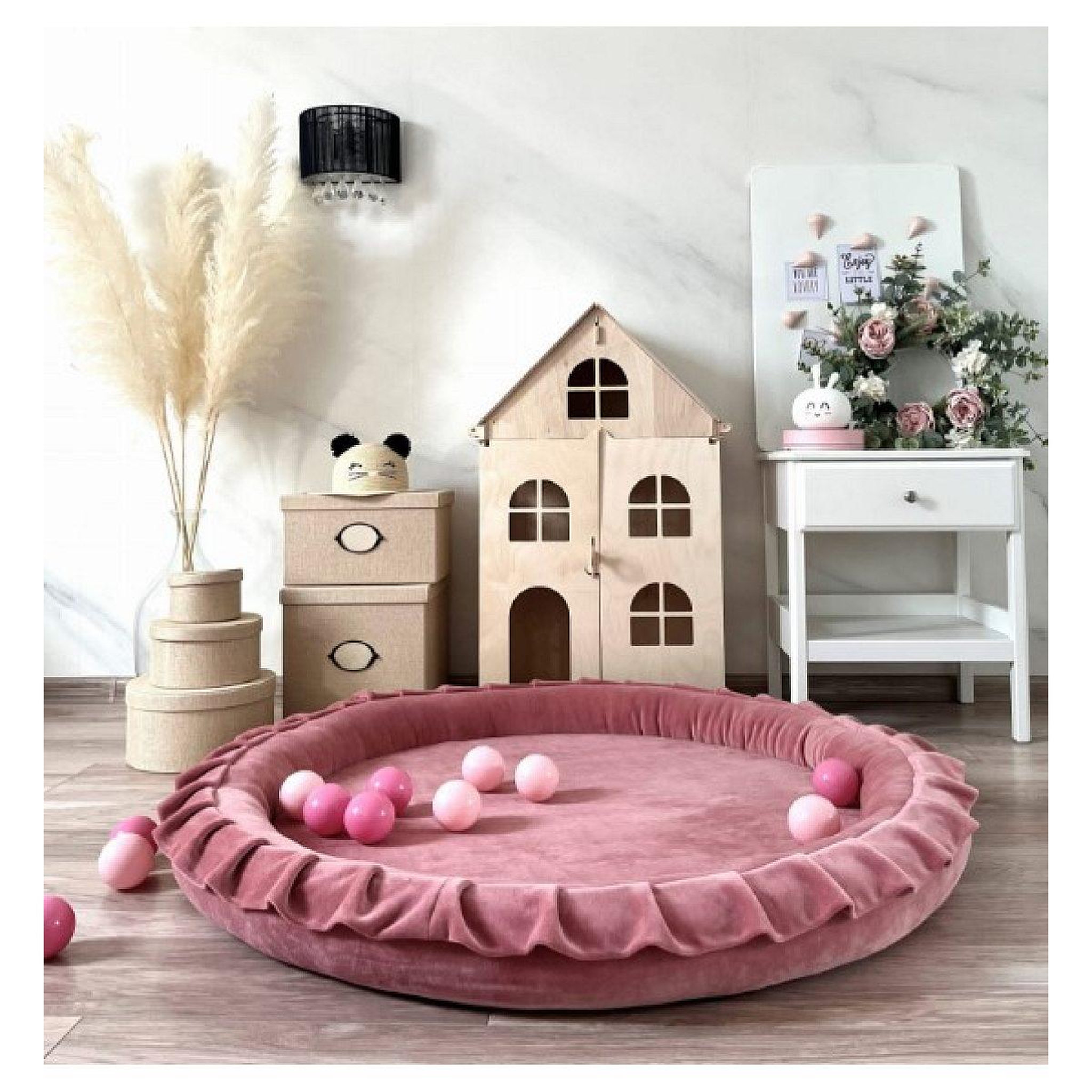 Voir la diapositive 2 : MONIO FOR KIDS Tapis de jeu nest en velours rose