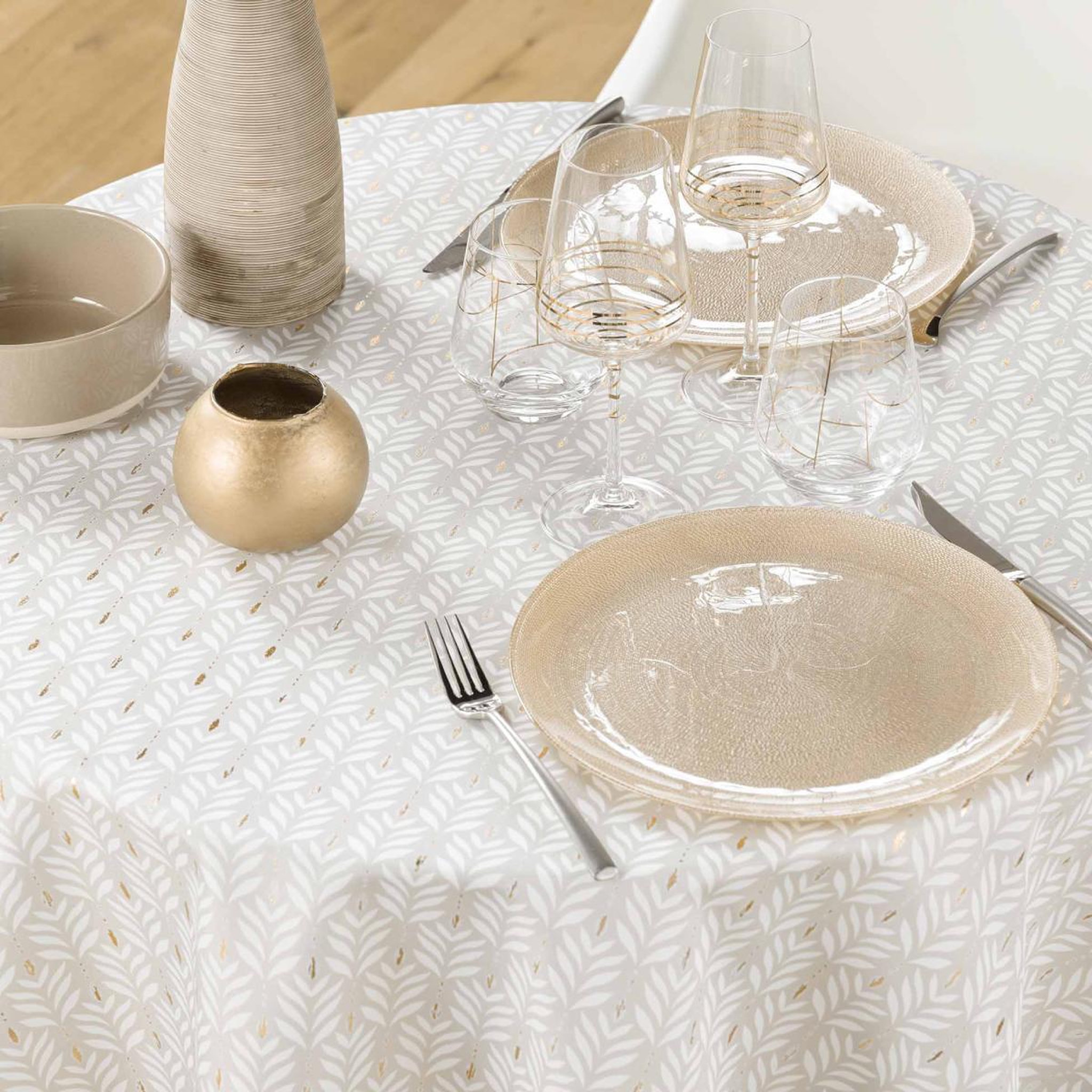 Voir la diapositive 4 : Douceur d'Intérieur Nappe ronde imprimé  piana  180cm naturel