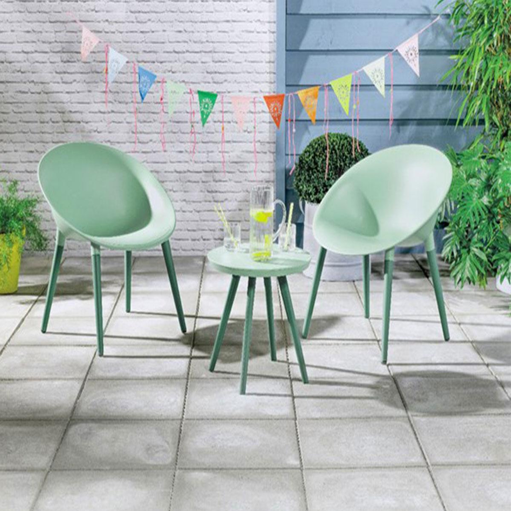 Voir la diapositive 2 : JARDIDECO Salon de jardin en plastique marbella vert - jardideco