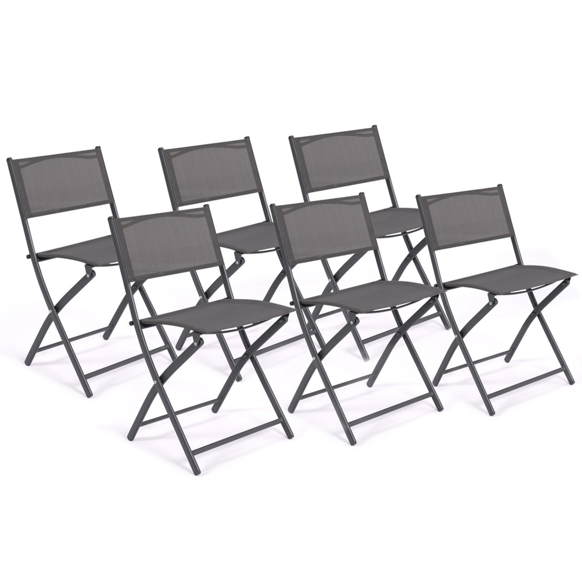 ID MARKET Lot de 6 chaises de jardin pliantes BASTIA métal et textilène gris anthracite