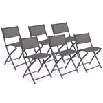 ID MARKET Lot de 6 chaises de jardin pliantes BASTIA métal et textilène gris anthracite