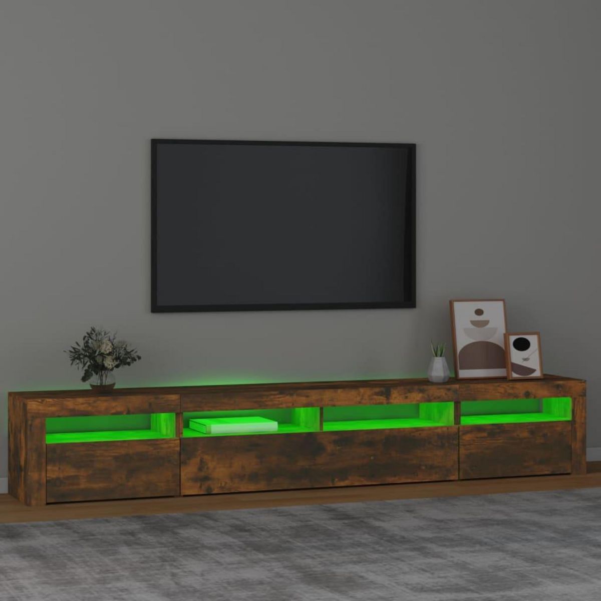 VIDAXL Meuble TV avec lumieres LED Chene fume 240x35x40 cm
