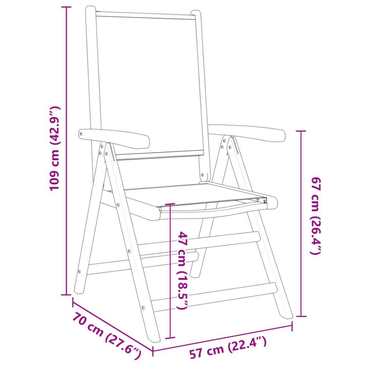 VIDAXL Chaises inclinables de jardin lot de 8 tissu et bois massif