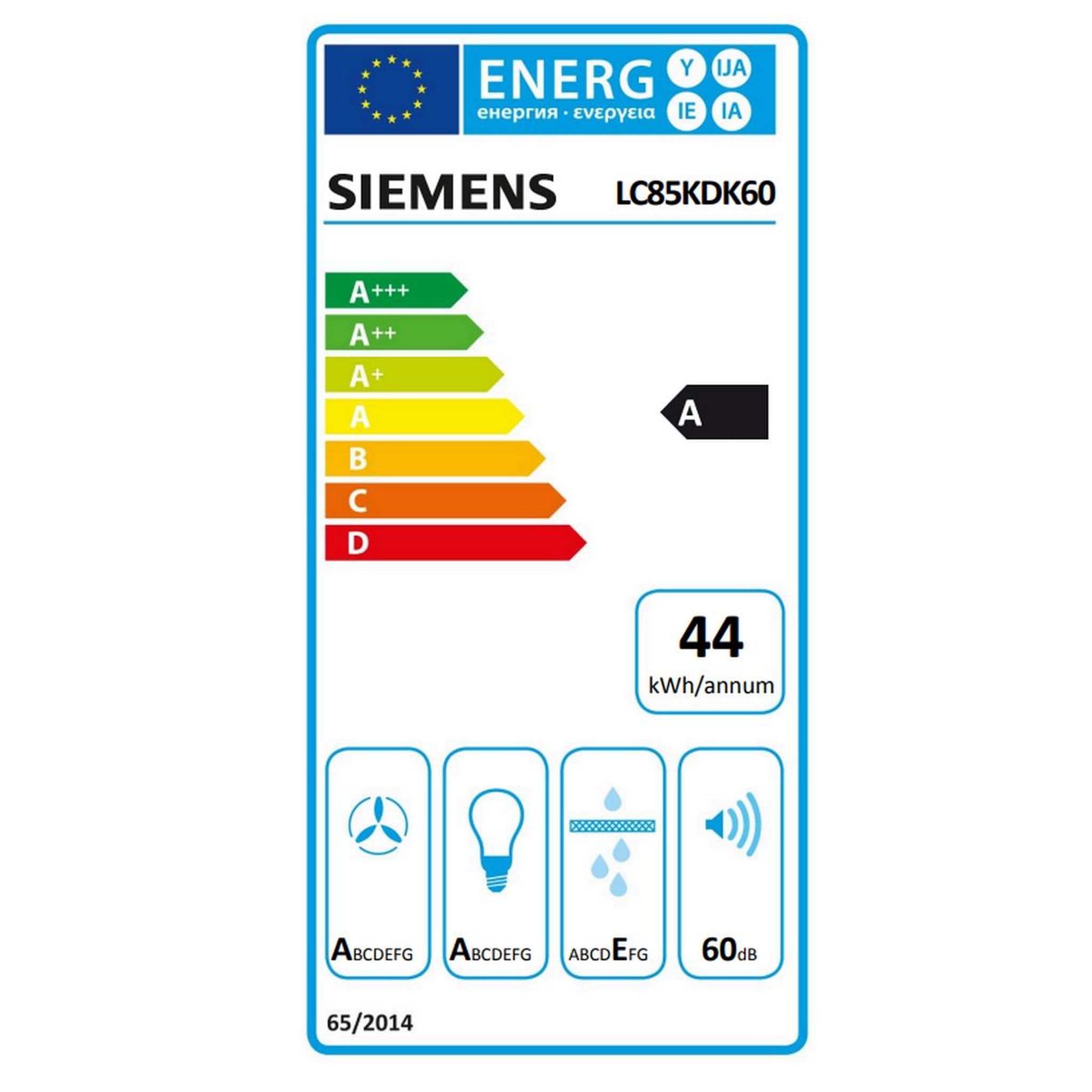 Voir la diapositive 2 : Siemens Hotte décorative inclinée 80cm 430m3/h noir - lc85kdk60