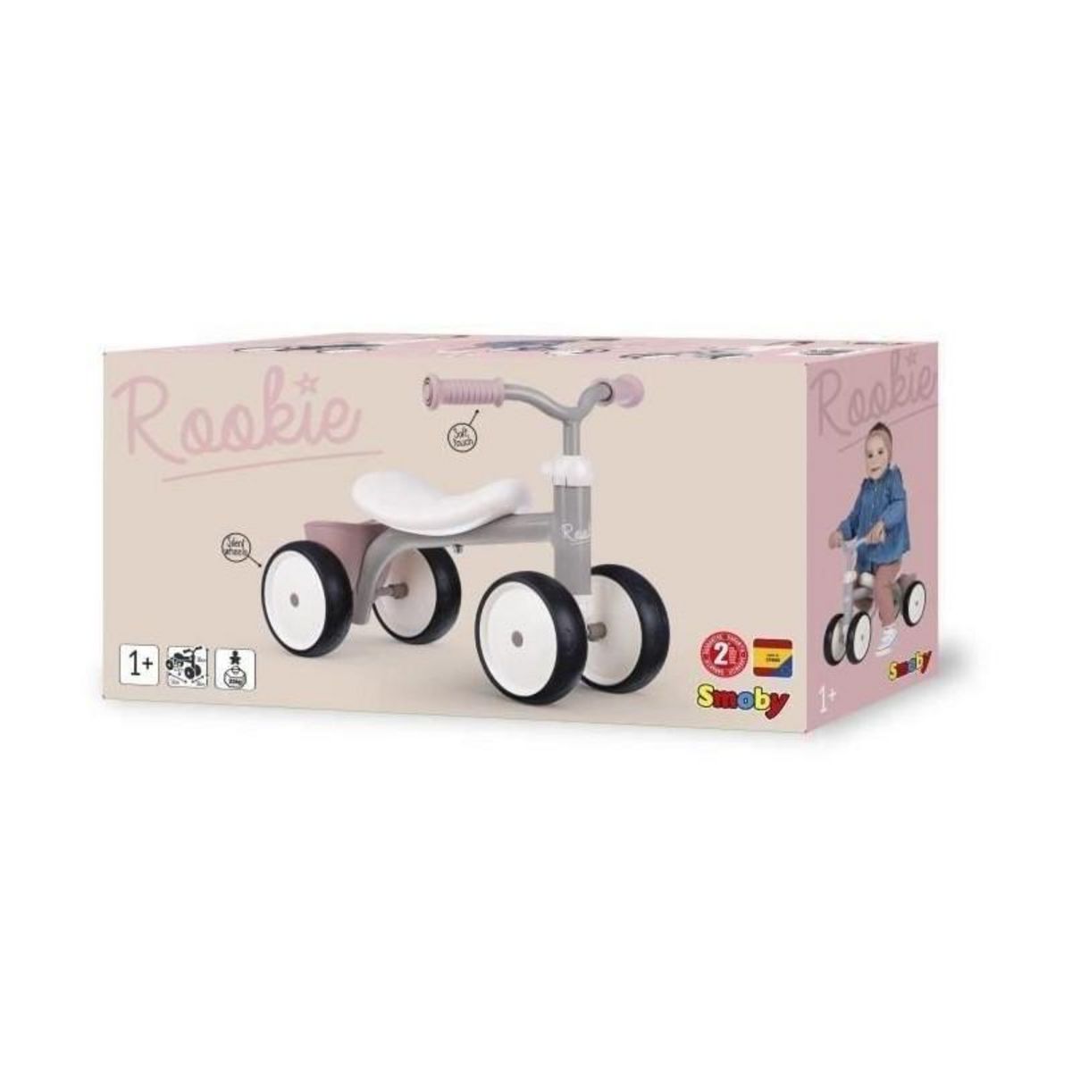 SMOBY Porteur Rookie Rose en métal pour enfant des 12 mois - Smoby