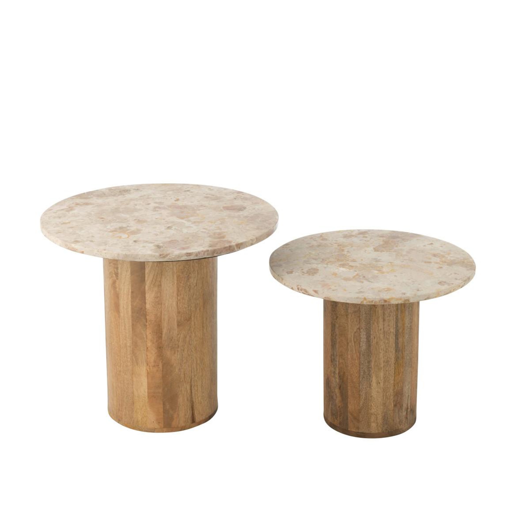 Voir la diapositive 2 : J-LINE Lot de 2 tables basses en marbre  eula  56cm beige