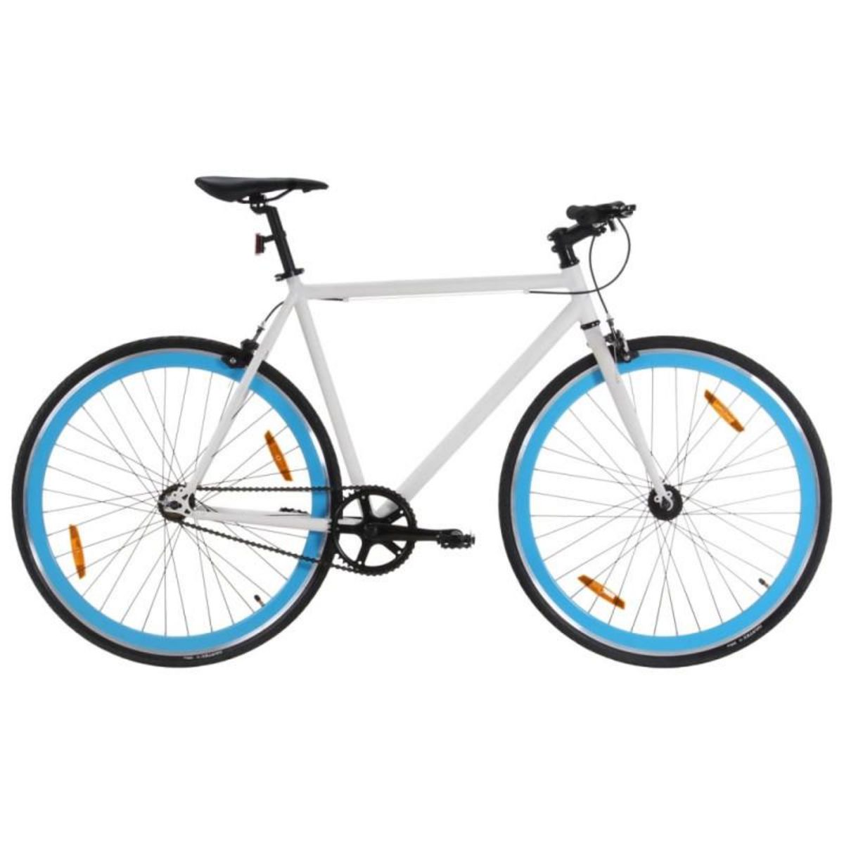 VIDAXL Vélo à pignon fixe blanc et bleu 700c 55 cm