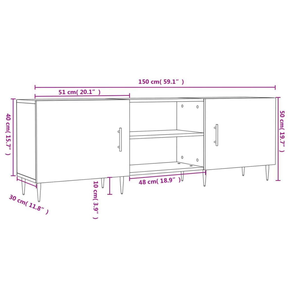 VIDAXL Meuble TV noir 150x30x50 cm bois d'ingenierie