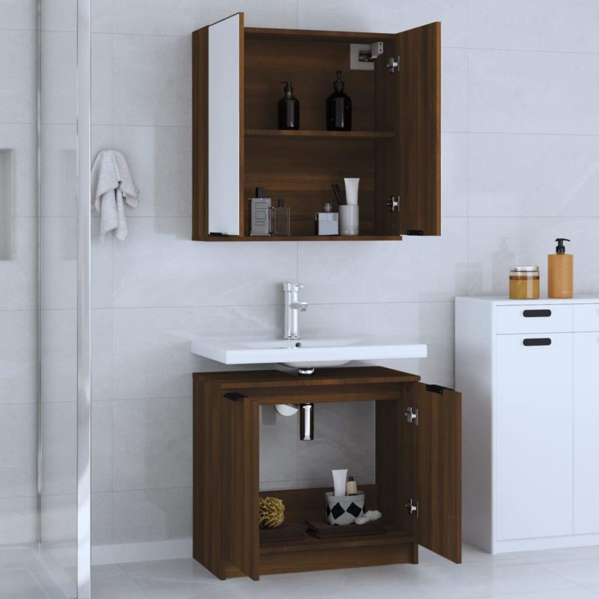 VIDAXL Ensemble d'armoires de salle de bain 2 pcs chene marron