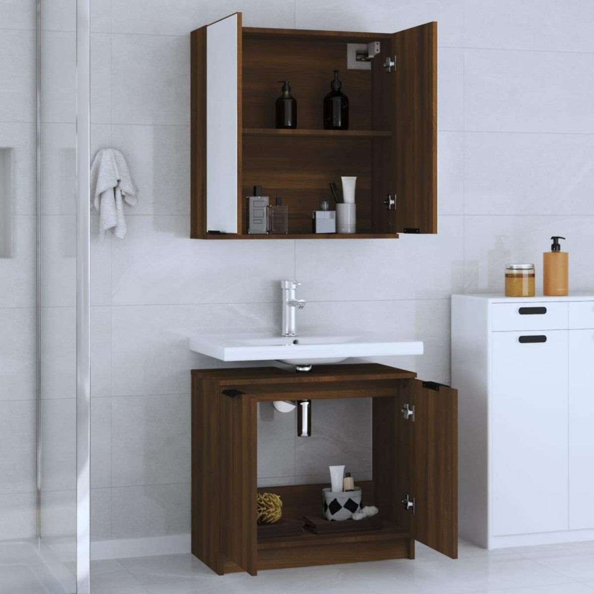 VIDAXL Ensemble d'armoires de salle de bain 2 pcs chene marron