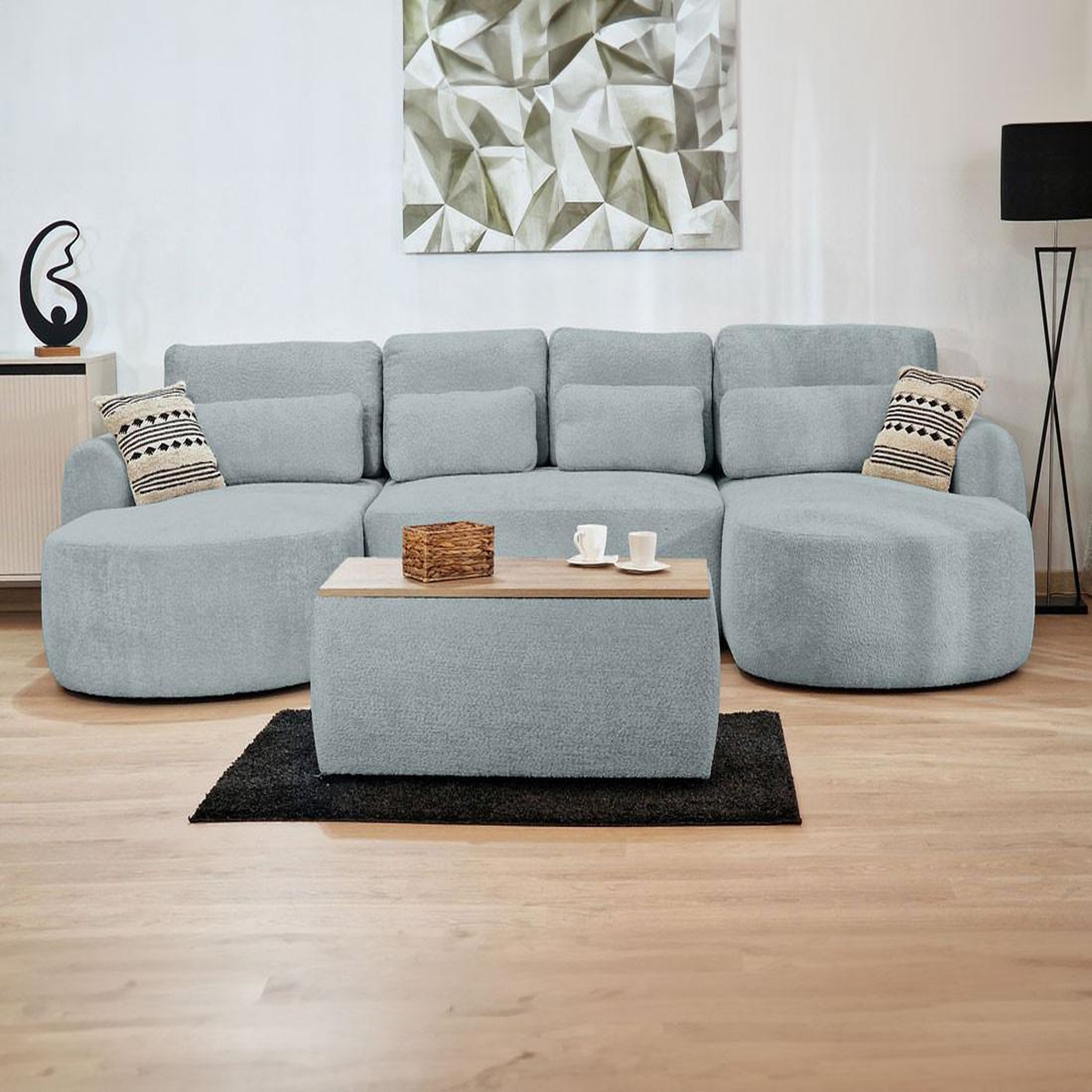 Voir la diapositive 6 : BEST MOBILIER Mahina - canapé panoramique en u 7 places - convertible avec coffre - en tissu bouclette