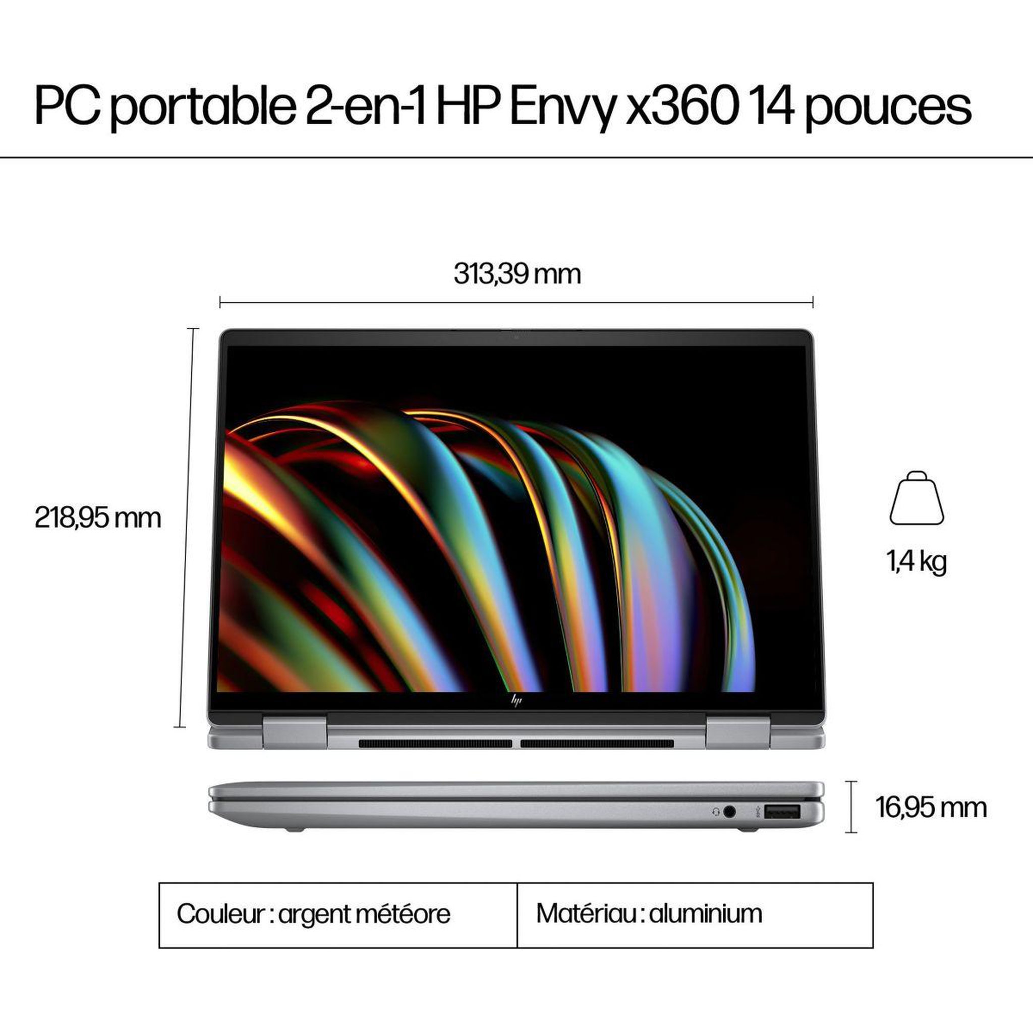 Voir la diapositive 3 : HP PC Hybride Envy x360 14-fc0008nf