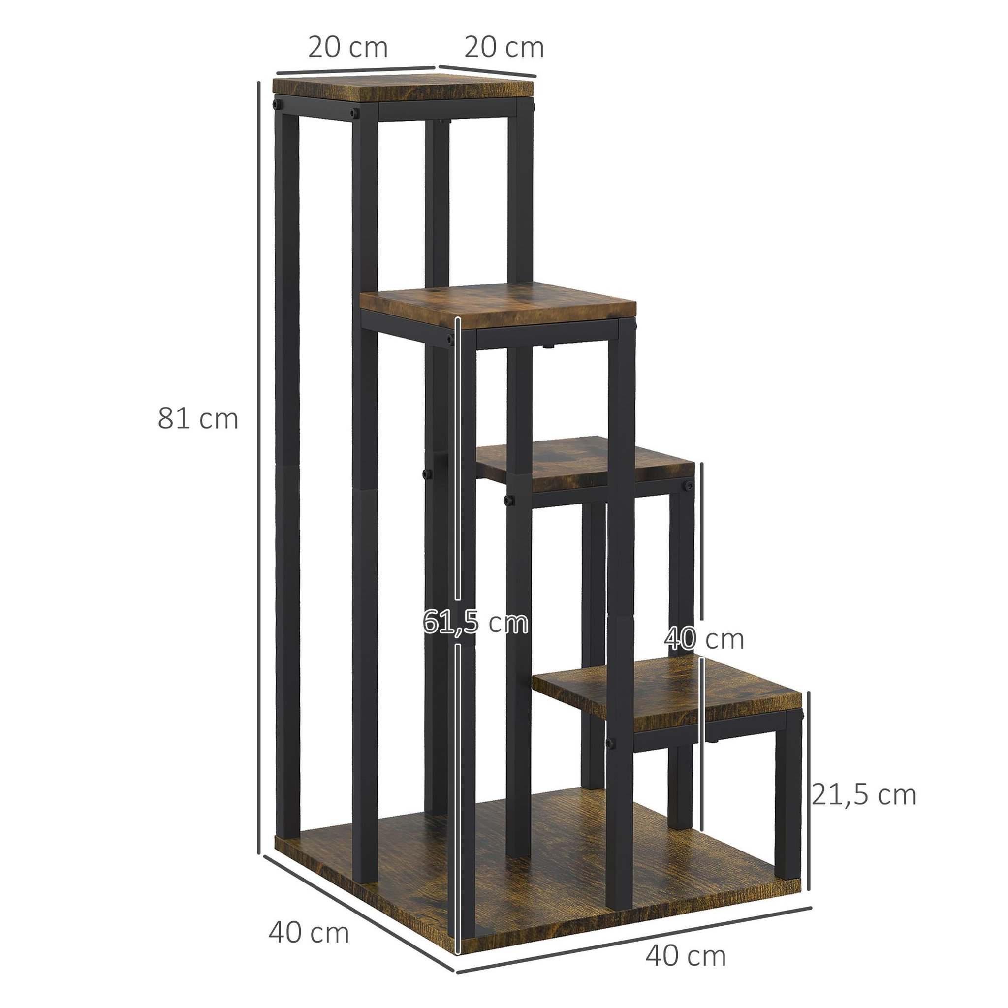Voir la diapositive 3 : OUTSUNNY Support à fleurs style industriel 5 niveaux - porte plante 4 étagères - acier époxy noir aspect bois foncé